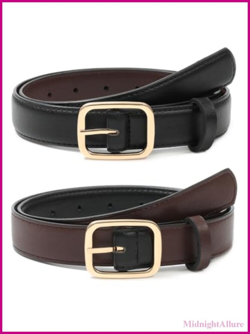 Reversible Women's Belt 2-in-1 Faux Leather Gold Buckle Adjustable